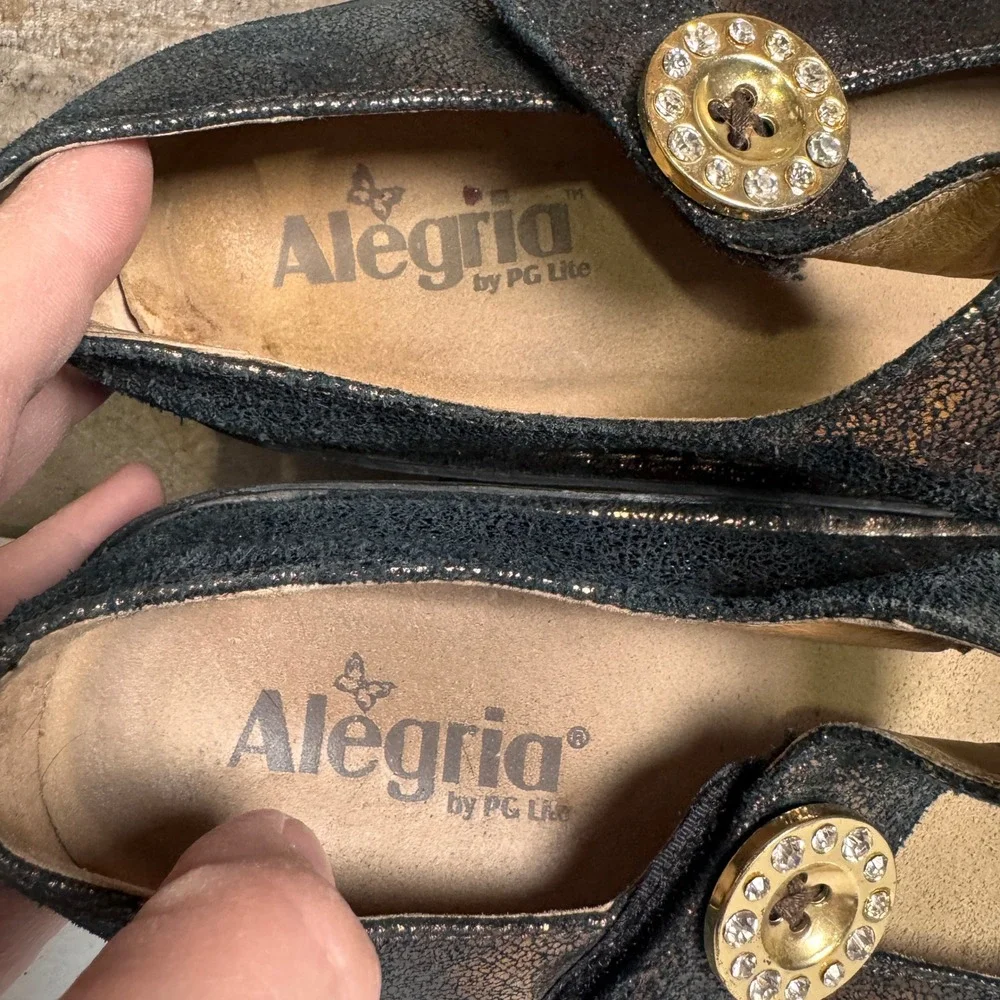 Alegria Shoes Womens 38 Bronze Metallic Rhinestone Paloma Mary Jane Comfort Art